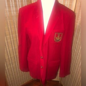Vintage Lauren Ralph Lauren Red Crested Worsted Wool Blend Blazer Jacket Sz. 12